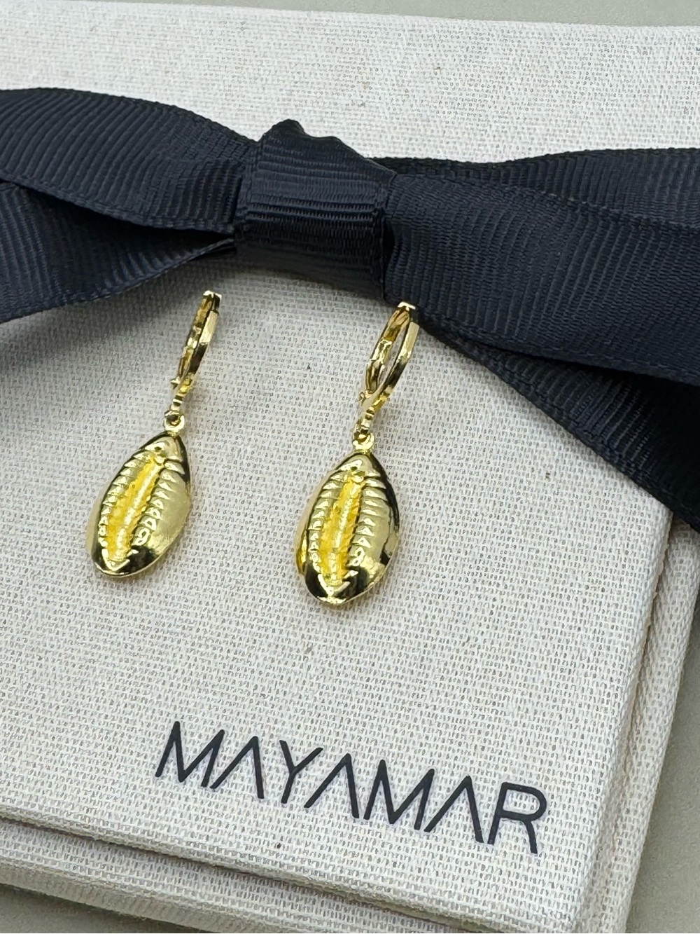 NEW Mayamar Bali Huggies Shell Earrings 24K Gold Plated